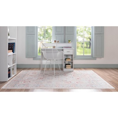 Ivory and Red Synthetic Rectangular 5' x 7' Area Rug