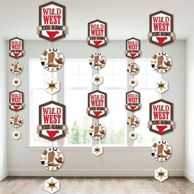 Big Dot of Happiness Western Hoedown - Wild West Cowboy Party DIY Dangler Backdrop - Hanging Vertical Decorations - 30 Pieces