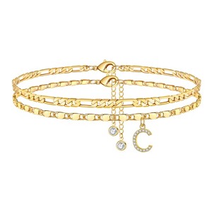 Turandoss Ankle Bracelets for Women, 14K Gold Plated Dainty Layered Chain CZ Initial Anklets Set Summer Jewelry Gifts - 1 of 4