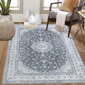 Vintage Rug Oriental Floral Print Floor Cover Machine Washable Indoor Persian Area Rug - 1 of 4