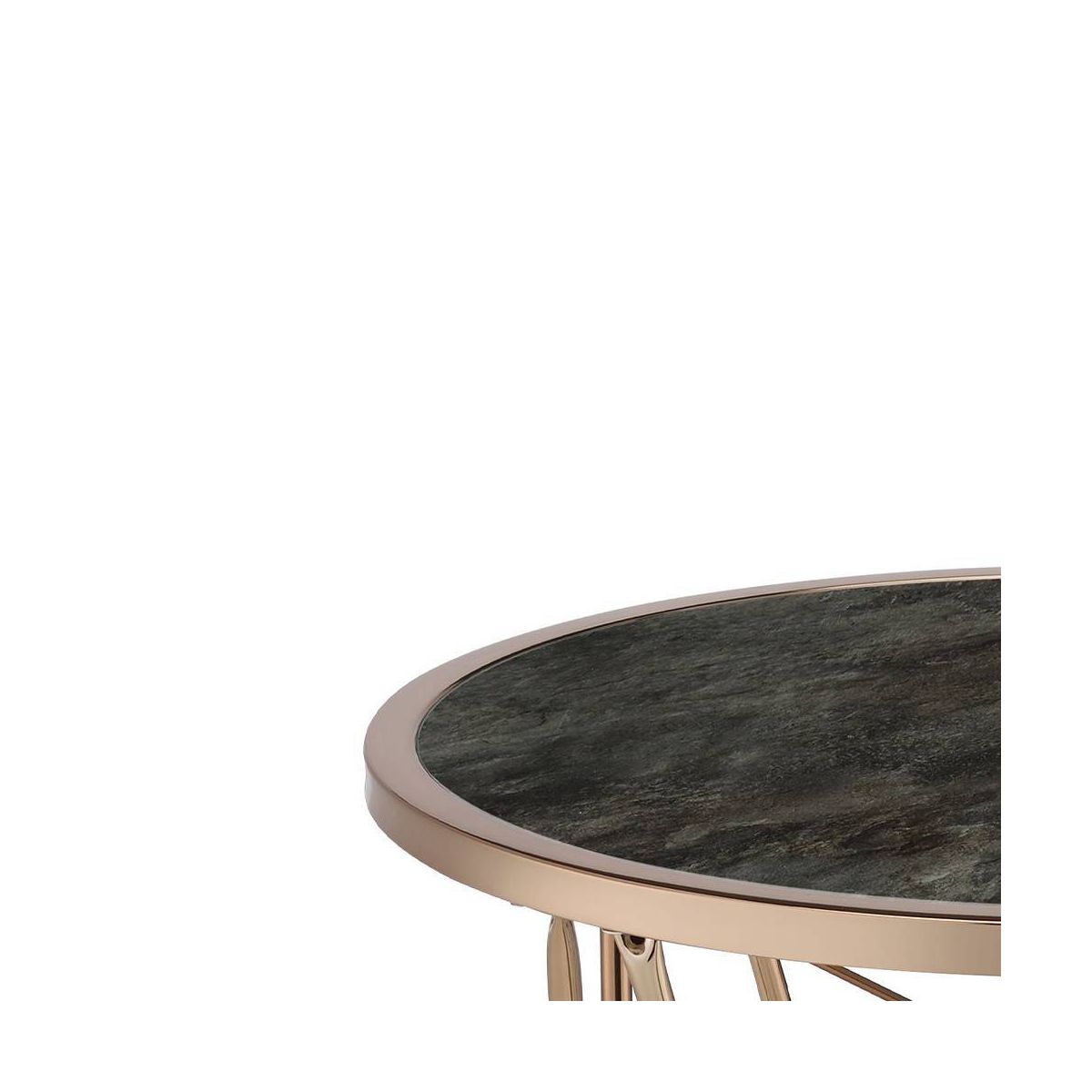 22" Cicatrix Accent Table Faux Black Marble Glass Top Champagne Finish - Acme Furniture: Round, No Assembly, Metal Frame - thumbnail 7