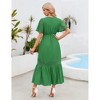 Womens 2025 Summer Lace Lotus Leaf Short Sleeve Maxi Dress V Neck Long Flowy Dresses - 4 of 4
