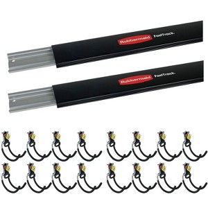 Rubbermaid Fast Track Wall Mount Storage Rail (2 Pack) & Utility Hooks (16 Pack) - 1 of 4