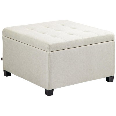 GlasFlength Ottomans and Benches Fabric Tufted Storage Ottoman Metal Hinge and Stable Eucalyptus Wood Frame for Living Room, Beige, 28.3"*28.3"*16.5"