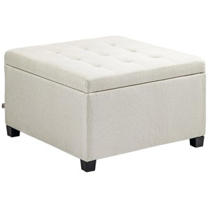 GlasFlength Ottomans and Benches Fabric Tufted Storage Ottoman Metal Hinge and Stable Eucalyptus Wood Frame for Living Room, Beige, 28.3"*28.3"*16.5" - 1 of 4