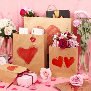 Racxily 135pcs Kraft Paper Bags Bulk - 3 Sizes Sturdy Gift Bags with Twine-Like Handles, Thick Kraft Paper for Parties, Weddings, Retail & Storage - 1 of 4