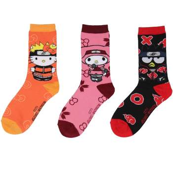 Naruto Shippuden X Hello Kitty And Friends Adult 3-Pack Crew Socks Multicoloured