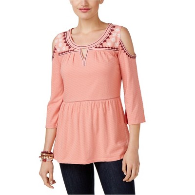 Style & Co. Womens Embroidered Cold Shoulder Blouse