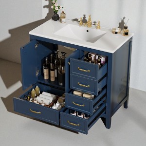 36" Bathroom Vanity with Sink,Bathroom Cabinet,Ceramic Basin with 8" Faucet Holes,Multi-Tier Storage Drawers,Freestanding Vanity - 1 of 4