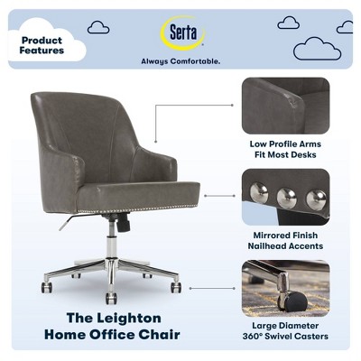 Modern Leighton Swivel Home Office Chair in Gray Bonded Leather