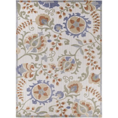 Ivory Blue Floral Flat-Woven Synthetic Area Rug 7'10" x 10'6"