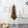 Nearly Natural 4-ft Berry and Pine Artificial Christmas Tree with 100 Warm White Lights and Burlap Wrapped Base - 4 of 4