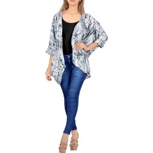 LA LEELA Women's Summer Vacation Beachwear Mini Bathing Suit Front Open Boho Beach Holiday Swim Suit Coverups Duster Cardigan - 1 of 4
