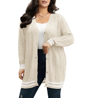 Plus Size Womens Cardigan Sweater Knit Button Down Causal Open Front Long Sleeve Outwear Apricot 2XL