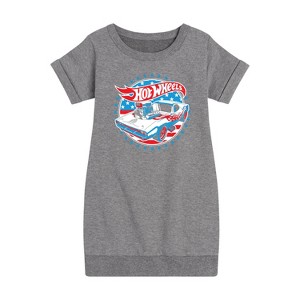 Girls' - Hot Wheels - Red, White and Blue Muscle Car Graphic Short Sleeve Fleece Dress - 1 of 4