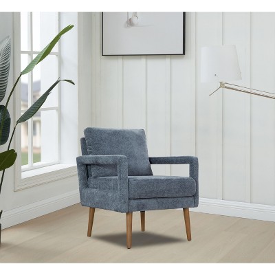Okak Elegant Chenille Accent Chair Living Room Chair with Soft Cushion Mid-Century Stylish Armchair with Solid Wood Legs for Office Bedroom, Blue