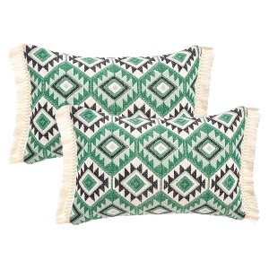 REGALWOVEN Boho Geometric Pattern with Fringe Trim Soft Decorative Pillowcases 2 Packs - 1 of 4