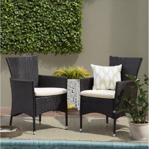 Okak Outdoor Chair with Wicker Woven Seat and Rattan Cover Metal Frame, Patio Chair with Cushions, Porch Chairs for Garden, Backyard, Set of 2, Brown - 1 of 4