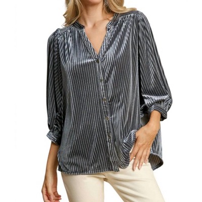 Women's V-Neck Button Down Velvet Top - umgee