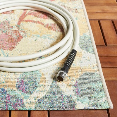 Beige and Red Floral Synthetic Runner Rug, 2'8" x 10'5"