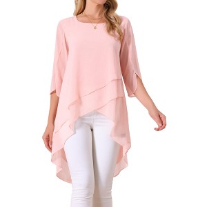 INSPIRE CHIC Women's High Low Hem Scoop Neck Asymmetrical 3/4 Sleeve Summer Top - 1 of 4