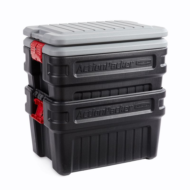Rubbermaid 24 Gallon Action Packer Lockable Latch Indoor and Outdoor Storage Box Container, Black (2 Pack), 4 of 8