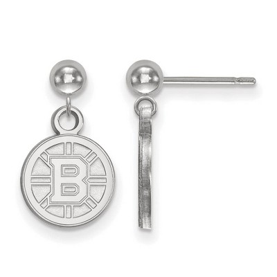 Black Bow Jewelry 14k White Gold Boston Bruins NHL Dangle Earrings