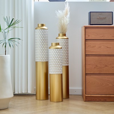 NicBex Modern Floor Vases Set of 3, Glazed Metal Center Vase for Dried Flowers,  Large Standing Vase for Living Room Hallway Corner