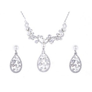 Anna-Kaci Women's Swarovski Crystal Elements Necklace and Earring Set, Silver Tone - Rhinestone - 1 of 4
