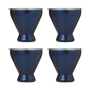 Cambridge Silversmiths Set of 4 11oz Cocktail Tumblers with Lids Brushed Blue: Stainless Steel, BPA-Free, Dishwasher-Safe - 1 of 4