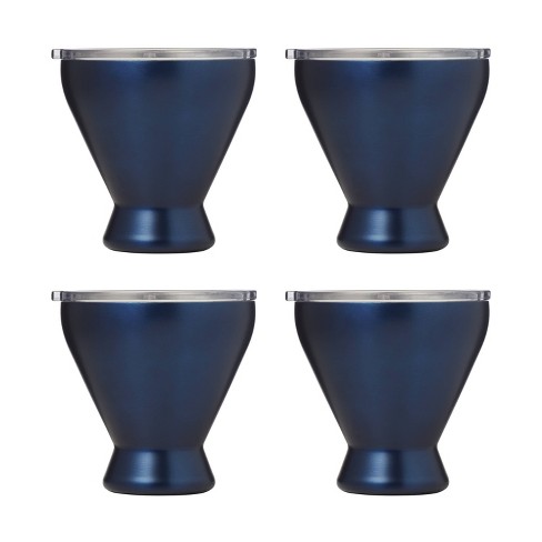 Cambridge Silversmiths Set of 4 11oz Cocktail Tumblers with Lids Brushed Blue: Stainless Steel, BPA-Free, Dishwasher-Safe - image 1 of 4