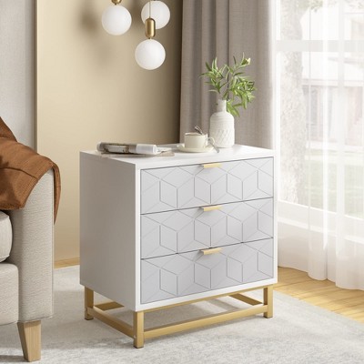 3-Drawer Dresser – Modern Wood Chest with Gold Handles, Bedside Nightstand with Storage for Closet & Bedroom