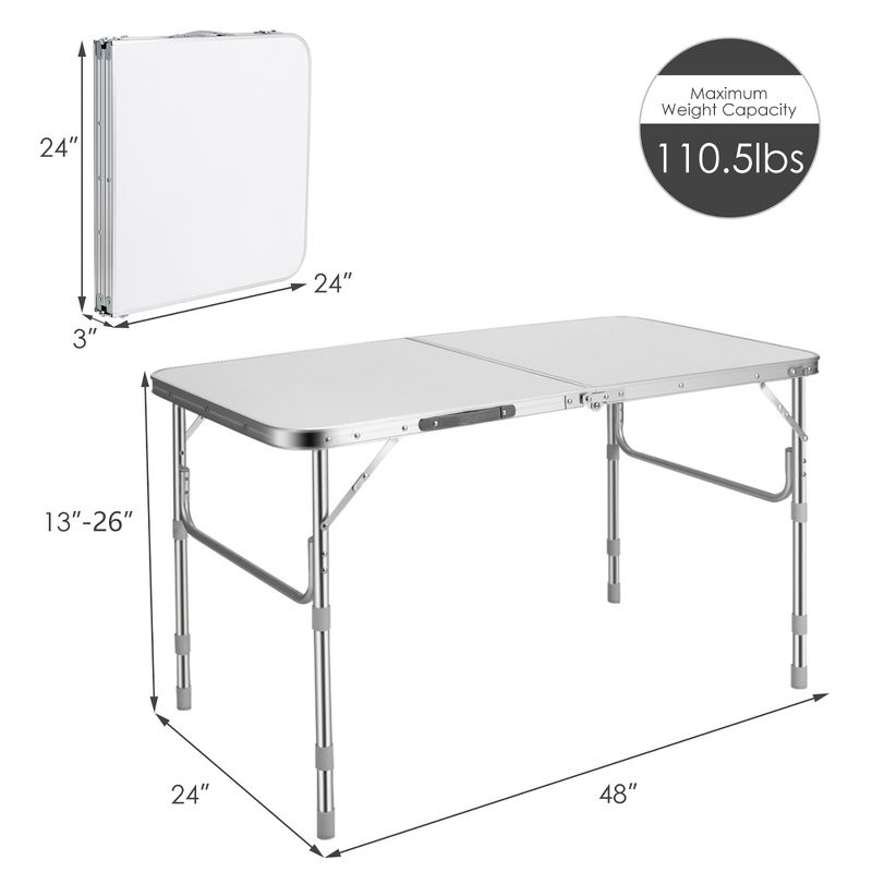Costway 2PCS Folding Tables 8FT Height Adjustable Aluminum Picnic Table w/ Carrying Handle, 3 of 10