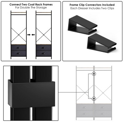 Portable Black Steel and Wood Garment Rack with Drawers