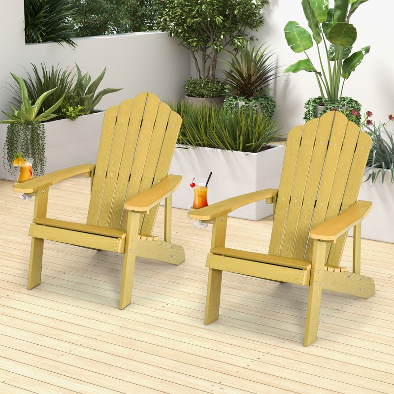 Tangkula 4PCS Adirondack Chair HIPS Adirondack Chair w/Cup Holder Realistic Wood Grain Weather Resistant Outdoor Chair for  380 LBS Weight Capacity Black/Navy/White/Teak/Dark Green/Red/Light Grey/Yellow, 2 of 11
