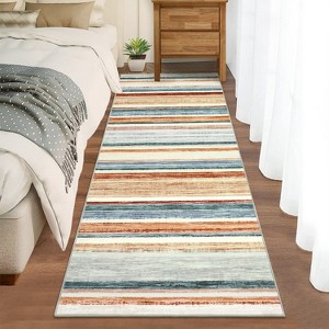 Modern Runner Rug 2x6 Washable Striped Accent Carpet with Non-Slip Backing, Stain-Resistant Low Pile Hallway Rug, Foldable Contemporary Floor Cover - 1 of 4