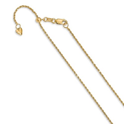 Black Bow Jewelry 1.2mm 14k Yellow Gold Adjustable D/C Rope Chain Necklace, 22 Inch