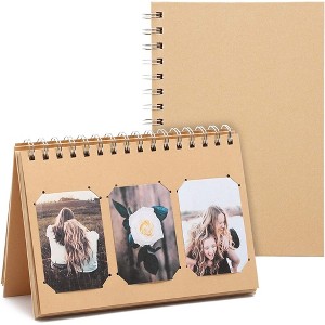 Paper Junkie 2-Pack Kraft Paper Desk Calendar Flip Photo Album Brown Picture Frames, 8.25x5.5 Inch - 1 of 4