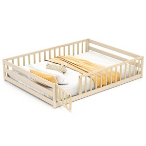 Costway Full Size Floor Bed with Full Length Safety Guardrails & Door for Boys, Girls Pink/Mint Sky/Icy Aqua/Gray/White/Natural - 1 of 4