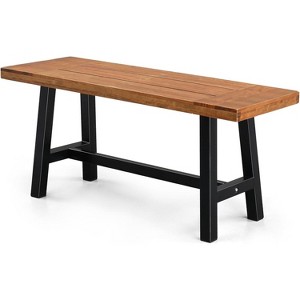 VINGLI Outdoor Bench with Metal Legs Rustic, Wood Dining Bench Indoor Outdoor Porch Benches for Yard Garden Dining (40in) - 1 of 4
