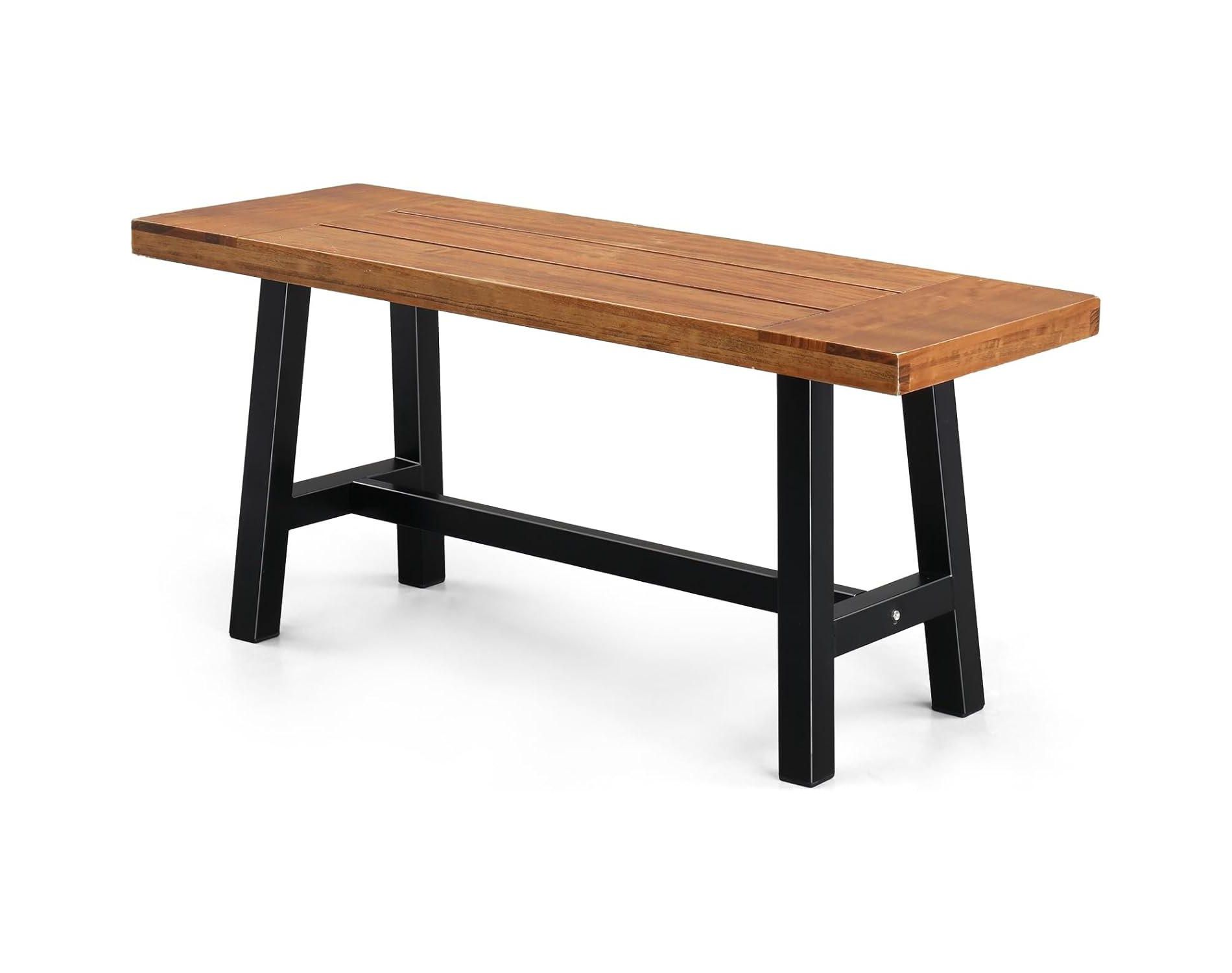 VINGLI Outdoor Bench with Metal Legs Rustic, Wood Dining Bench Indoor Outdoor Porch Benches for Yard Garden Dining (40in)