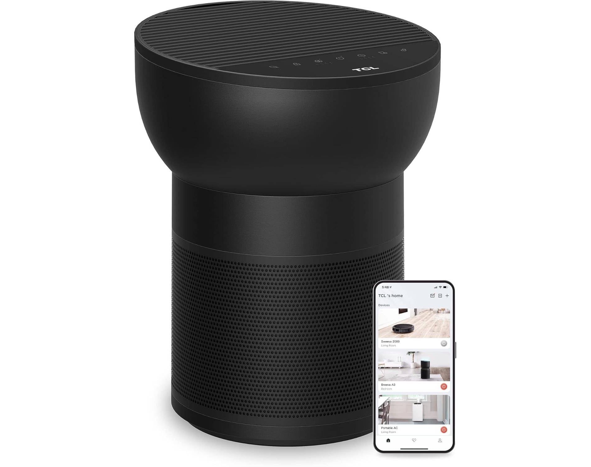 TCL Breeva A2 Smart Air Purifier and Humidifier, Up to 882 Sq Ft, 4-Stage True HEPA (H13) Filter, Removes 99.97% of Dust, Bacteria, Odors, A215B Black