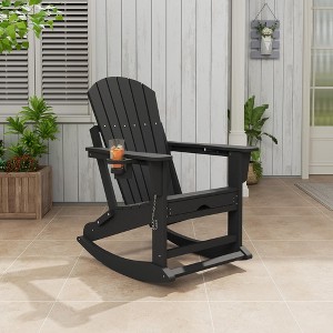 Rocking Adirondack Chairs, Folding Adirondack Rocking Chair With Footrest, Adirondack RockingChair Outdoor With Retractable Ottoman and Cup Holder - 1 of 4