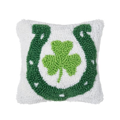 C&F Home 8" x 8" St. Patrick's Day Horseshoe Shoe Clover Hooked Small/Petite Accent Throw Pillow