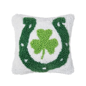 C&F Home 8" x 8" St. Patrick's Day Horseshoe Shoe Clover Hooked Small/Petite Accent Throw Pillow - 1 of 4