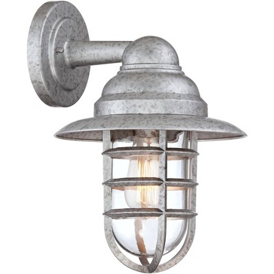 Galvanized Silver Industrial Outdoor Wall Light with Clear Glass