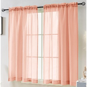 Home Mart Goods Peach Sheer Window Rod Pocket Curtain Set (2 Panels) - 1 of 4