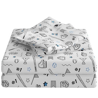 Kids Full Blue and White Microfiber Deep Pocket Sheet Set