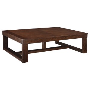 Watson Rectangular Cocktail Table Dark Brown - Signature Design by Ashley: Modern Trestle Base, Hardwood Veneer - 1 of 4