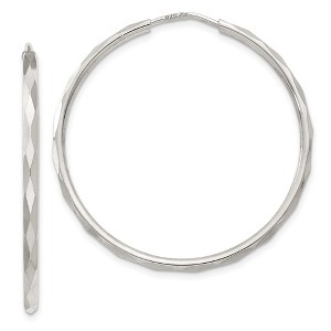 Black Bow Jewelry 2mm, Sterling Silver, Diamond Cut Geometric Hoops - 35mm (1 3/8 Inch) - 1 of 4